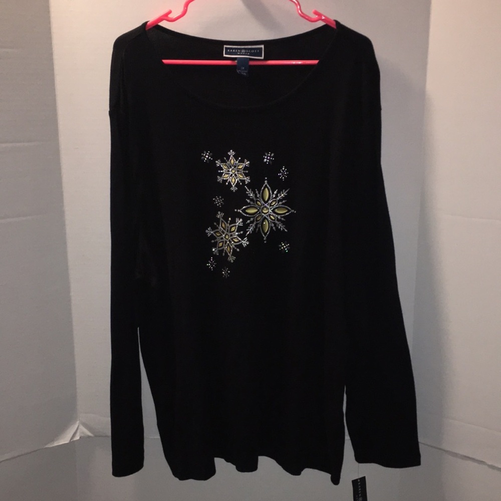 KAREN SCOTT WOMAN FESTIVE LONG SLEEVE SWEATER SHIRT SIZE 3X.